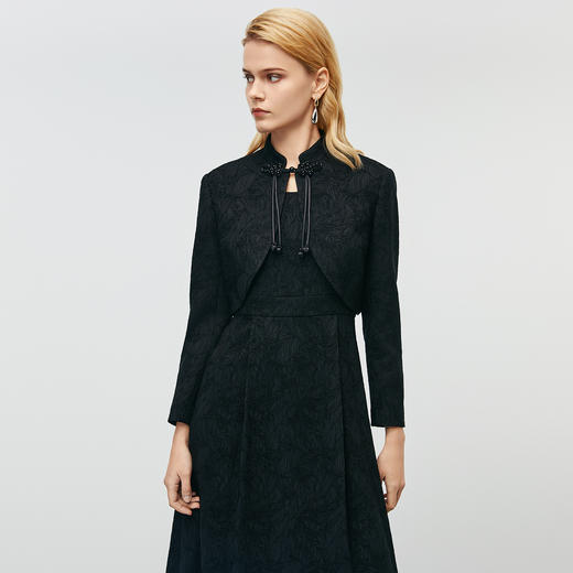 EITIE爱特爱秋季新款新中式改良旗袍暗纹黑色显瘦礼服连衣裙7977612 商品图1