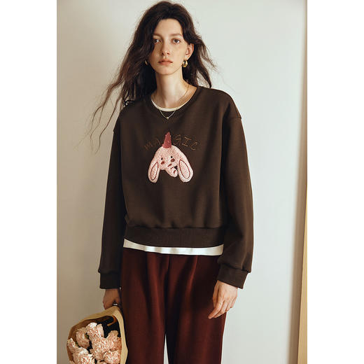 OLrain欧芮儿2025新款女秋季可爱小象贴布绣休闲百搭卫衣宽松上衣 商品图0