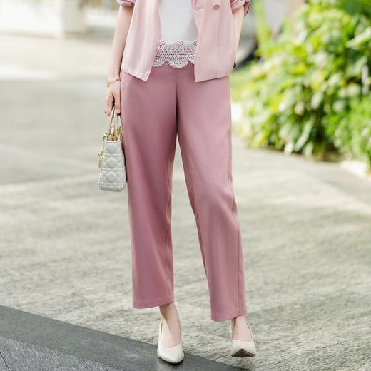 西子/【蜜桃亚麻】亚麻天丝后腰松紧宽松百搭休闲时尚镰刀粉色九分裤/KZTJ230 商品图3