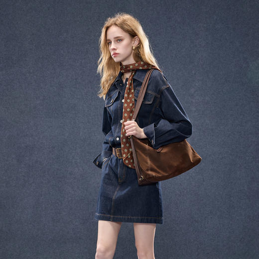 【100棉】三彩2025秋季新款翻领牛仔裙连衣裙直筒短裙甜酷M 商品图2