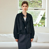 OLrain欧芮儿黑色短外套女秋季2025新款复古设计感不规则夹克皮衣 商品缩略图0