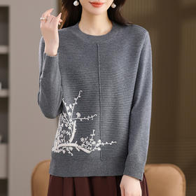 FCY SJ25825圆领长袖针织衫宽松休闲上衣洋气毛衣