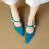 【预售5天】羊反绒！蓝色显白小高跟鞋新款尖头浅口法式一字带中跟单鞋女DB&M6539 商品缩略图4