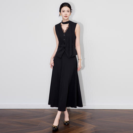 「高货wl」全新升级【铂金会员404/天猫539/差价135】(99824)洛诗琳气质蕾丝V领背心马甲时尚高腰大摆半身裙两件套 商品图1