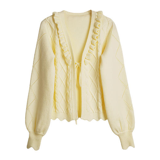 OLrain欧芮儿2025新款女秋季法式甜美温柔荷叶边V领毛织开衫上衣 商品图3