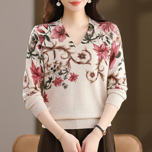 FCY SJ25823时尚复古印花宽松羊毛针织洋气上衣 商品图3