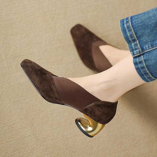 OLDB563-1深口单鞋女2025年新款高跟鞋小皮鞋方头高跟鞋春秋季粗跟真皮女鞋 商品图3