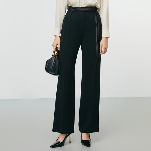 EITIE爱特爱秋季新款时尚高腰直筒显瘦黑色简约干练休闲裤7905607 商品图2