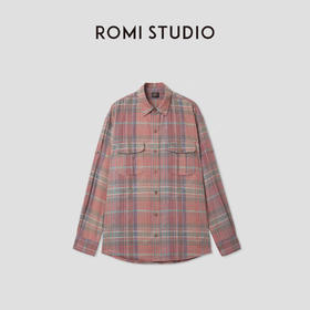 ROMI STUDIO“美式复古”棉麻感双面印花格子翻领衬衫 RWCASY5022 