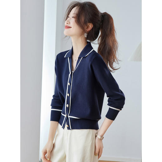 气质百搭上衣高级感，时尚撞色减龄翻领开衫外搭CC-ML-293 商品图2