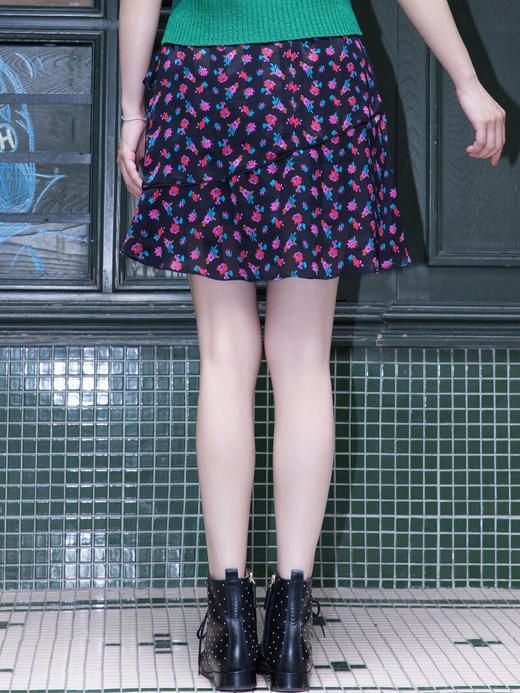 TYNVIE 层叠荷叶边短裙 - 黑色印花 商品图5