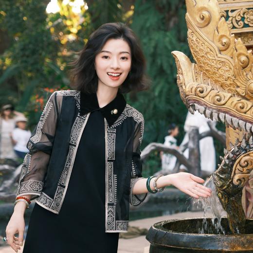 西子/桑蚕丝【打籽苗绣】欧根纱万针刺绣黑金防晒开衫外套/WTBH170 商品图5