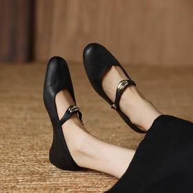 【预售5天】软皮法式绝美圆头浅口单鞋女新款一字带内增高玛丽珍小皮鞋XDDFG&D-3310F