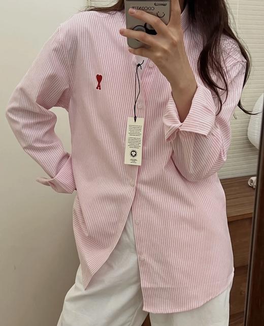 AMI男女同款经典款红色爱心条纹长袖衬衫(ZY*SS) 商品图4