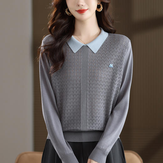 娃娃领上衣气质轻奢高级感小衫，镂空打底衫宽松毛衣CC-XFY-3016 商品图1