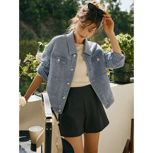 OLrain欧芮儿小香风牛仔短外套女秋季2025年新款宽松重工提花上衣 商品图0