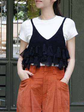 TYNVIE 荷叶装饰短款针织吊带