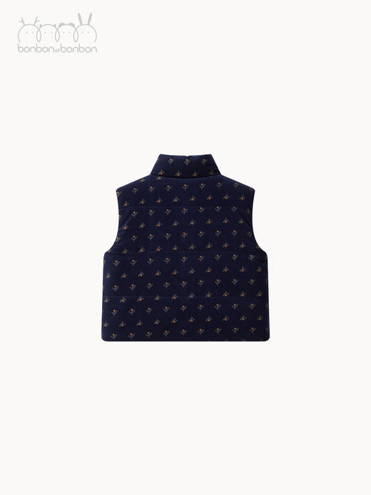 藏青碎花灯芯绒马甲 商品图1