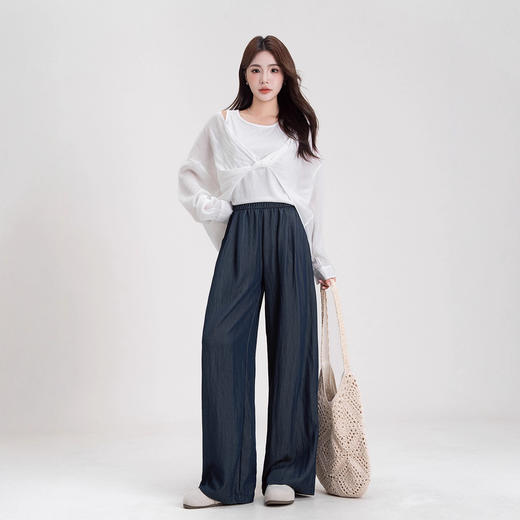 春秋新品深蓝色通勤西装裤阔腿裤 高腰宽松显瘦休闲山本裤 商品图2