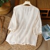 A109-33683368刺绣短袖T恤薄款复古苎麻肌理百搭上衣夏季文艺亲肤细麻衬衫 商品缩略图1