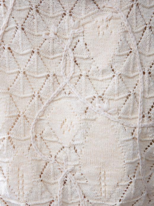 TYNVIE 手工编织钩针纹理花卉钻石图案背心-奶油色 商品图3