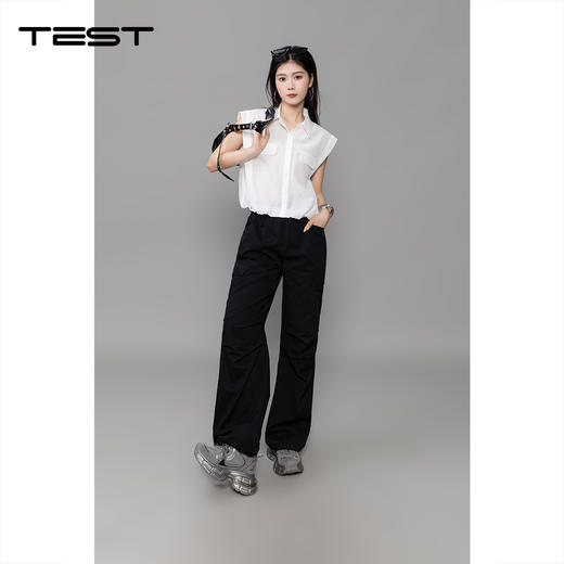 秋上新简约风黑色工装抽绳设计束脚显瘦休闲长裤3253010 商品图1