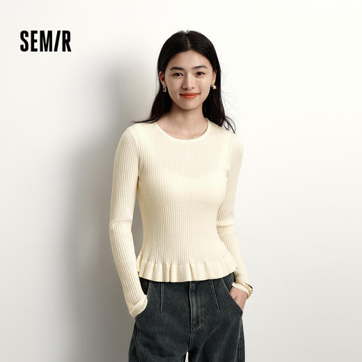 森柔|森马针织衫女冬季花边刺绣紧身2025新款少女感显瘦套头毛衫 商品图0