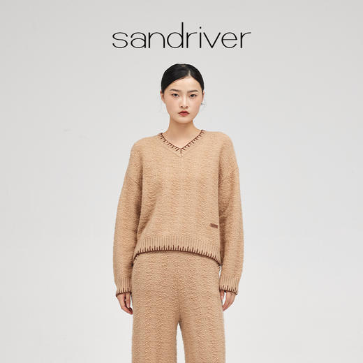 羊绒手工缝边女V领长袖套衫  SJF96W250N 商品图0