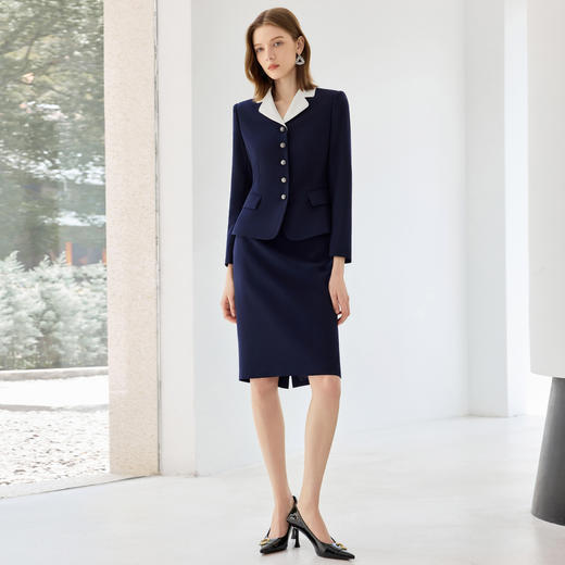 IWY/秋款长袖藏青色西装套裙女优雅气质珠宝设计师工作服职业装25CS826 商品图1