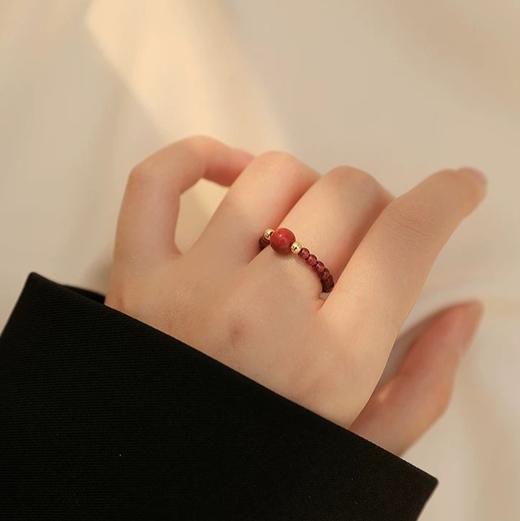 【石榴石朱砂戒指】敦煌小众天然朱砂戒指 石榴石本命年时尚个性小指环戒指 商品图4