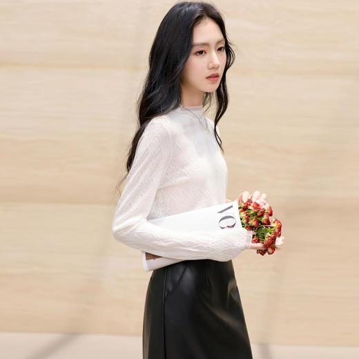 三彩2025秋季新款提花针织衫立领喇叭袖毛衫内搭打底衫S 商品图2