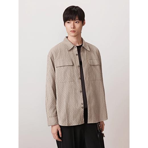 GXG男装 多色肌理感翻领长袖衬衫男士外套24年秋季热卖衬衫G24X033012 商品图2