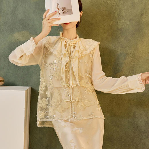 SS N7031新中式荷叶边长袖衬衫花边国风上衣 商品图2