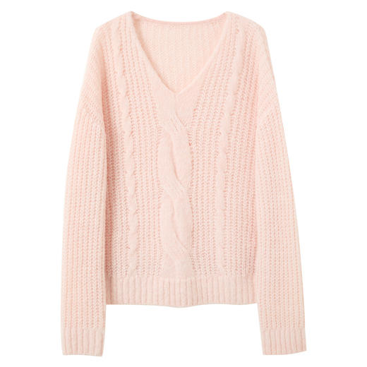 三彩2025秋季新款绞花针织衫V领毛衫宽松落肩袖套头毛衫S 商品图4