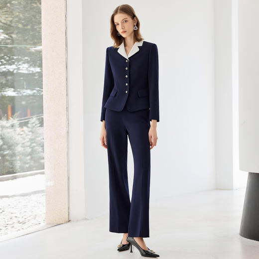 IWY/藏青色气质拼接领西装套装女2025新款长袖总裁商务职业正装25CP826 商品图1