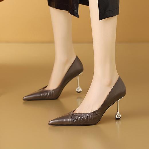 【预售7天】时尚真皮高跟鞋女春秋新款百搭气质尖头名媛细跟浅口单鞋CX&A815 商品图3