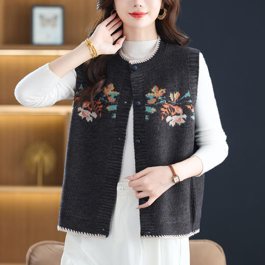 洋气提花毛衣坎肩外套，显瘦马夹背心针织开衫CC-13-98042 商品图0