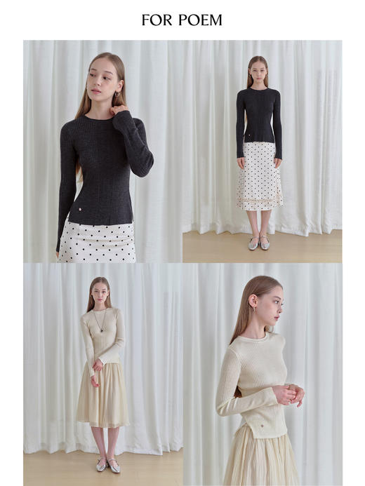 ForPoem 现货 25/FW原创设计100羊毛经典坑条针织打底针织上衣 商品图0