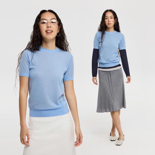 oneup羊毛卷边圆领针织衫 商品图1