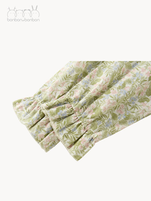 粉绿碎花花边上衣 商品图3