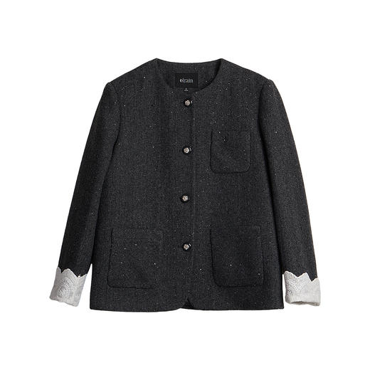 OLrain欧芮儿2025新款女秋季通勤灰色小香风设计感毛呢短外套上衣 商品图3