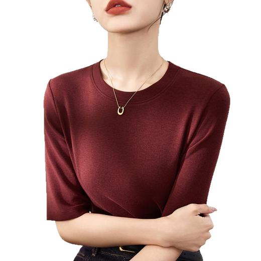 「自j」全新升级【铂金会员109/天猫139/差价30】(35910)洛诗琳气质圆领中袖T恤2025秋季新款正肩百搭五分袖打底上衣 商品图4