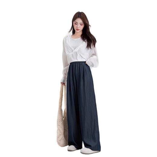 春秋新品深蓝色通勤西装裤阔腿裤 高腰宽松显瘦休闲山本裤 商品图4