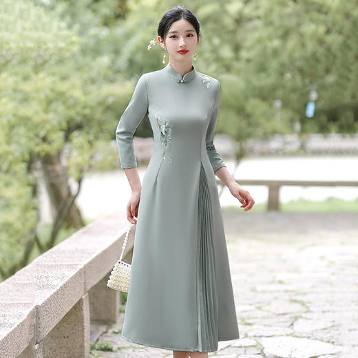 春秋显瘦奥戴醋酸改良旗袍SC17543 商品图2