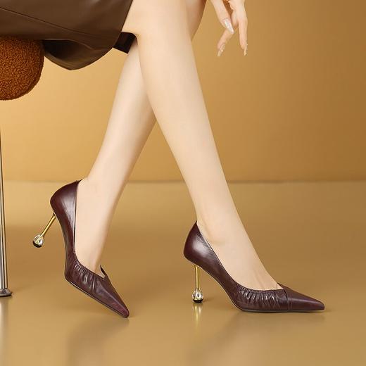 【预售7天】时尚真皮高跟鞋女春秋新款百搭气质尖头名媛细跟浅口单鞋CX&A815 商品图1