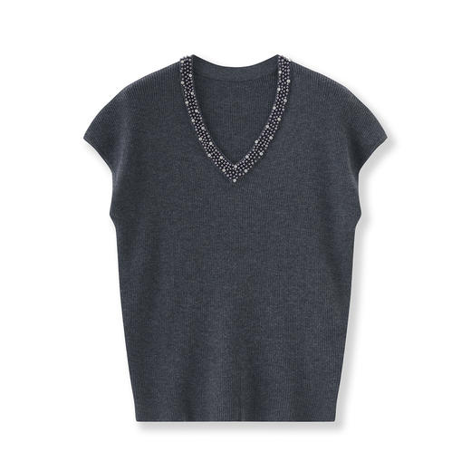 「高货wl」全新升级【铂金会员183/天猫249/差价66】(04411)洛诗琳曲珠羊毛混纺针织衫2025秋季钉珠设计感V领针织上衣 商品图4