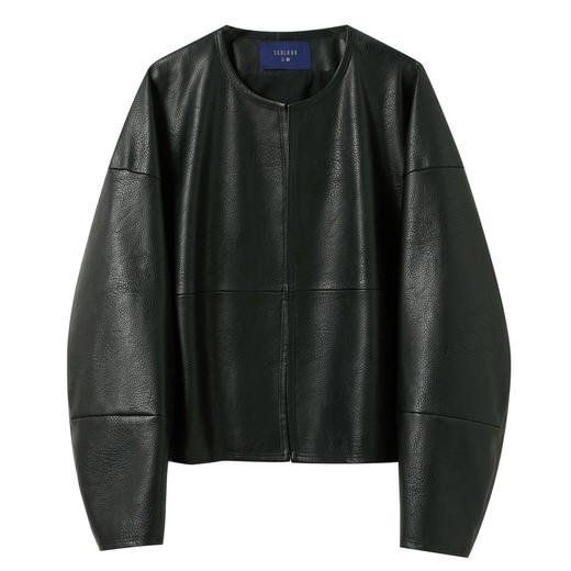 三彩2025秋季新款皮衣PU外套荔枝纹圆领宽松极简老钱S 商品图4