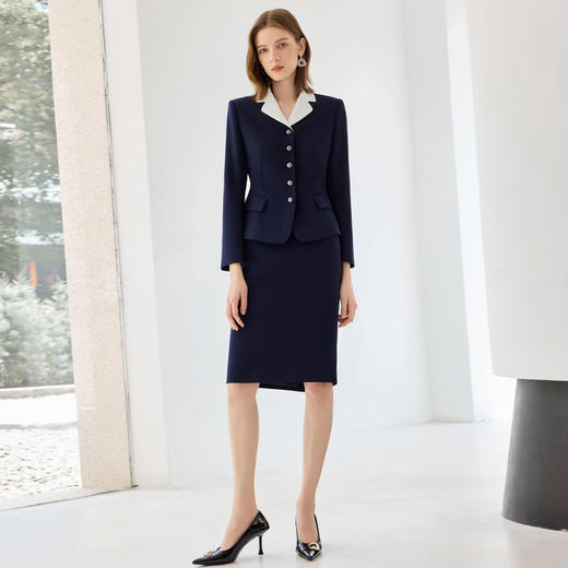 IWY/秋款长袖藏青色西装套裙女优雅气质珠宝设计师工作服职业装25CS826 商品图0