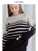 ForPoem 现货 25/FW原创设计简约羊毛撞色一字肩花朵装饰条纹毛衣 商品缩略图4