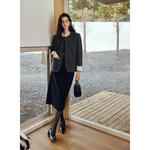 OLrain欧芮儿2025新款女秋季通勤灰色小香风设计感毛呢短外套上衣 商品图2